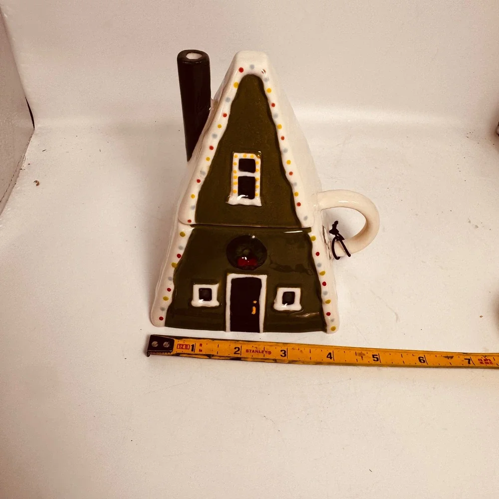 West Elm‎ A-Frame Cabin Mug with Lid Christmas Holiday Ceramic Cottage House New